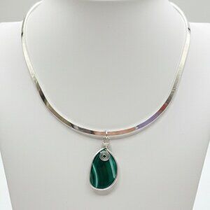 925 Sterling Collar Choker with Large Malachite Pendant